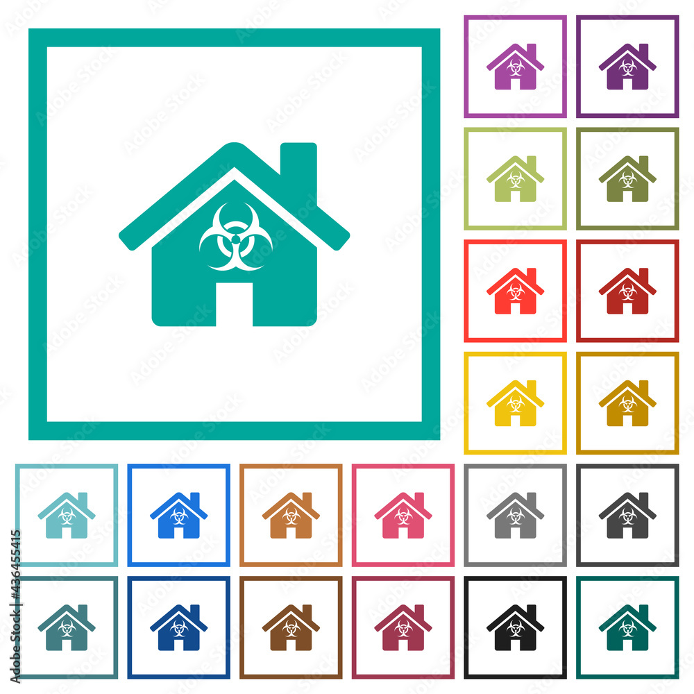 Home quarantine flat color icons with quadrant frames Home quarantine flat color icons with quadrant frames
