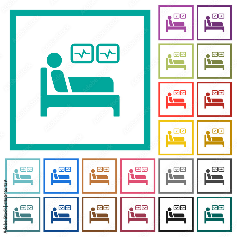 Intensive care flat color icons with quadrant frames Intensive care flat color icons with quadrant frames