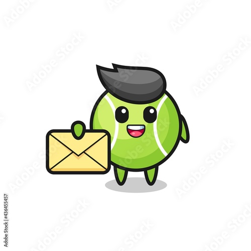 cartoon illustration of tennis holding a yellow letter
