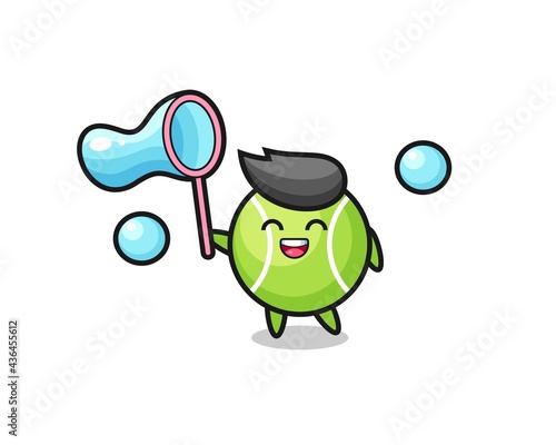 happy tennis cartoon playing soap bubble