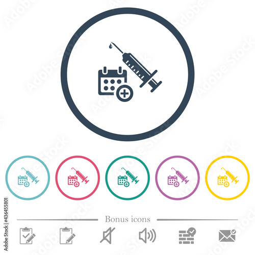 Vaccination appointment flat color icons in round outlines
