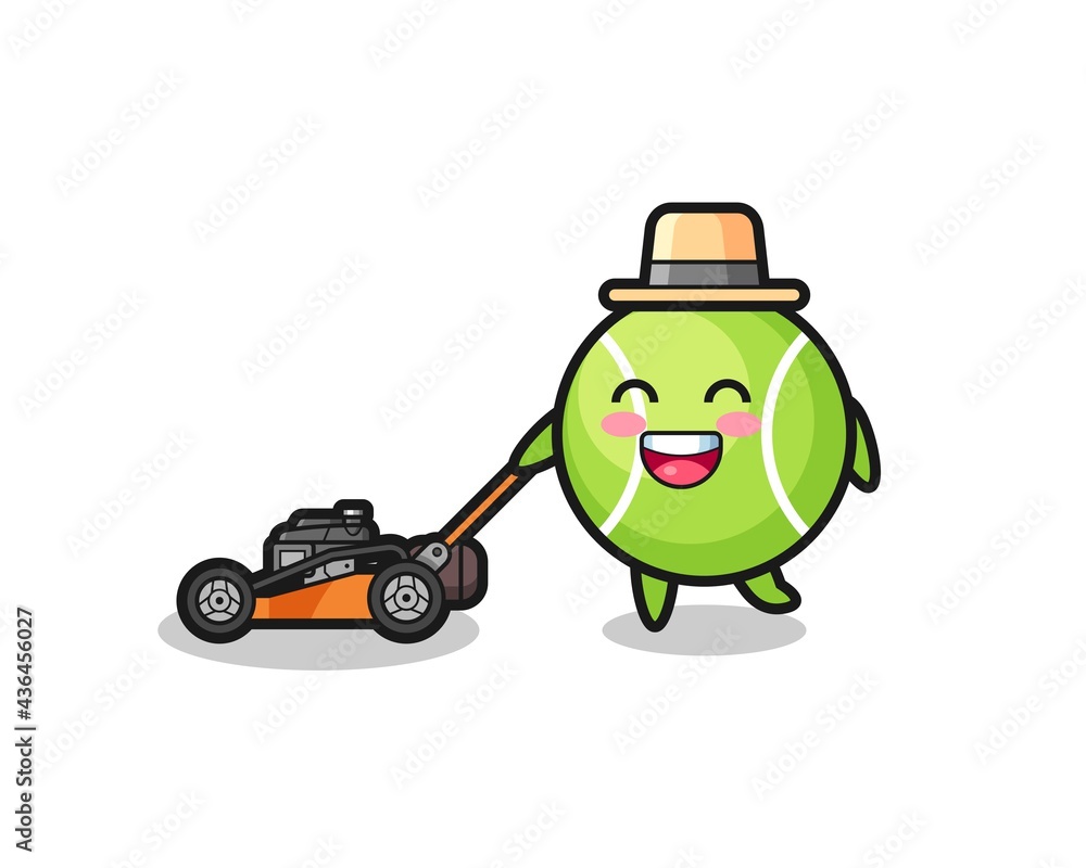 illustration of the tennis character using lawn mower illustration of the tennis character using lawn mower