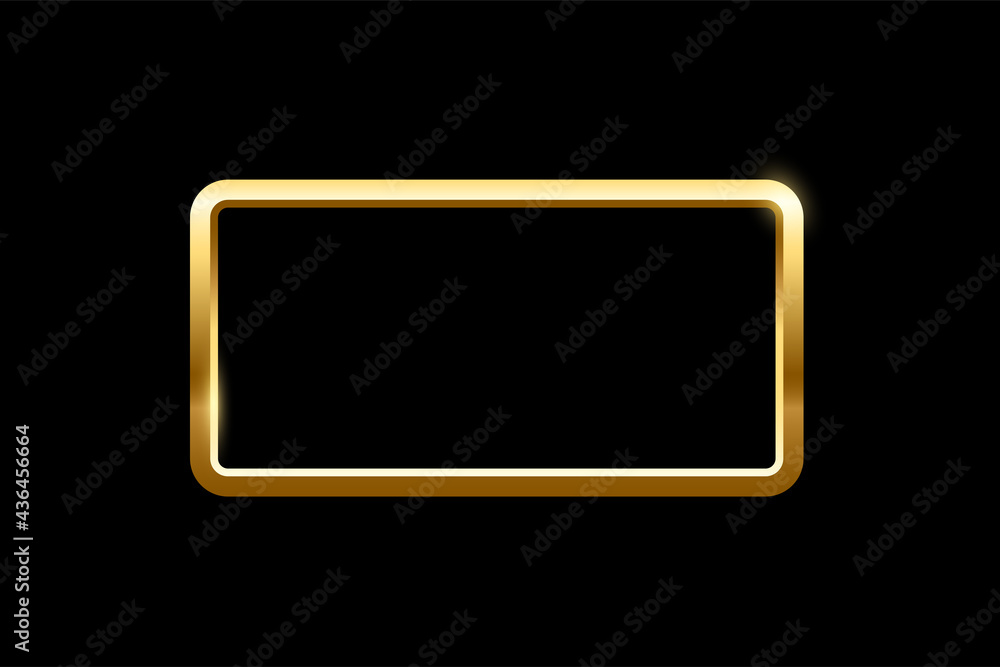 Gold rectangle frame for picture on black background. Blank space for picture, painting, card or photo. 3d realistic modern template vector illustration. Simple golden object mockup Gold rectangle frame for picture on black background. Blank space for picture, painting, card or photo. 3d realistic modern template vector illustration. Simple golden object mockup
