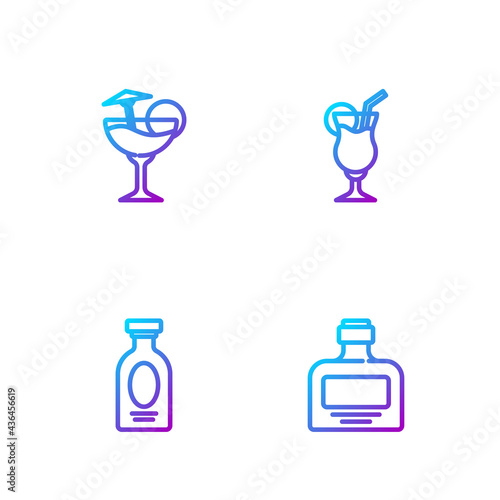 Set line Whiskey bottle, Alcohol drink Rum, Cocktail and . Gradient color icons. Vector