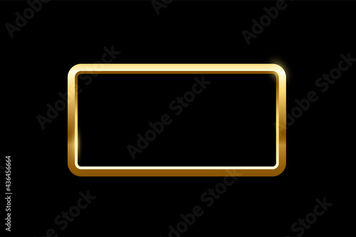 Gold rectangle frame for picture on black background. Blank space for picture, painting, card or photo. 3d realistic modern template vector illustration. Simple golden object mockup