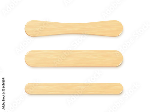 Ice cream snack sticks set. Simple wooden element collection for making summer food. Brown wood elements with different shape. Medical equipment group for throat examination