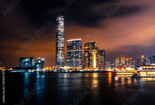 city skyline at night  city lights in downtown Hong Kong