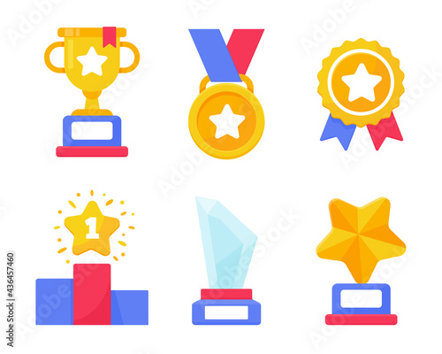 Vector trophies and medals of victory for sports champions Success concept