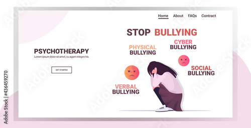 upset girl holding head violence social anxiety physical bullying psychotherapy concept horizontal