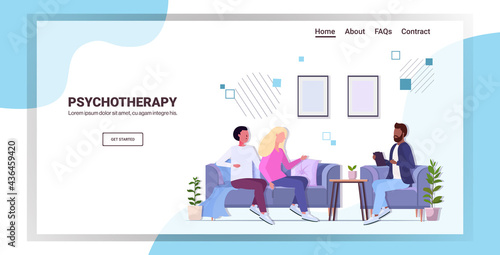 psychotherapist consulting young family couple patients during psychotherapy session mental health