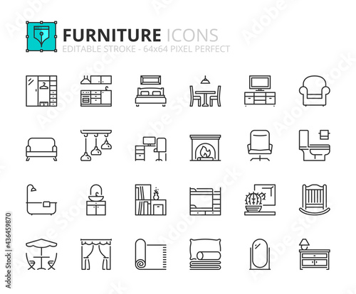 Simple set of outline icons about furniture