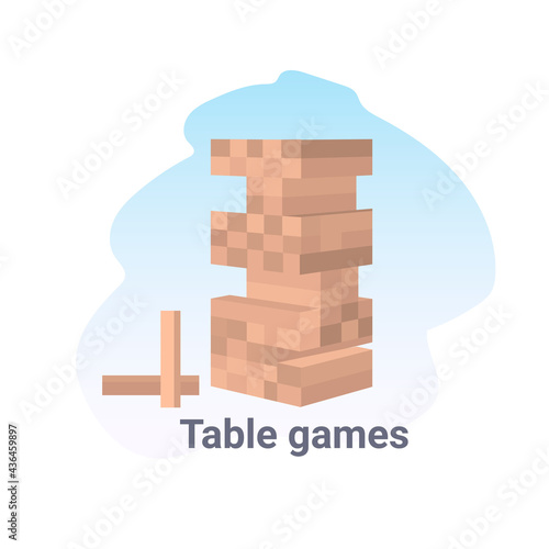 wood block stack tower table game concept