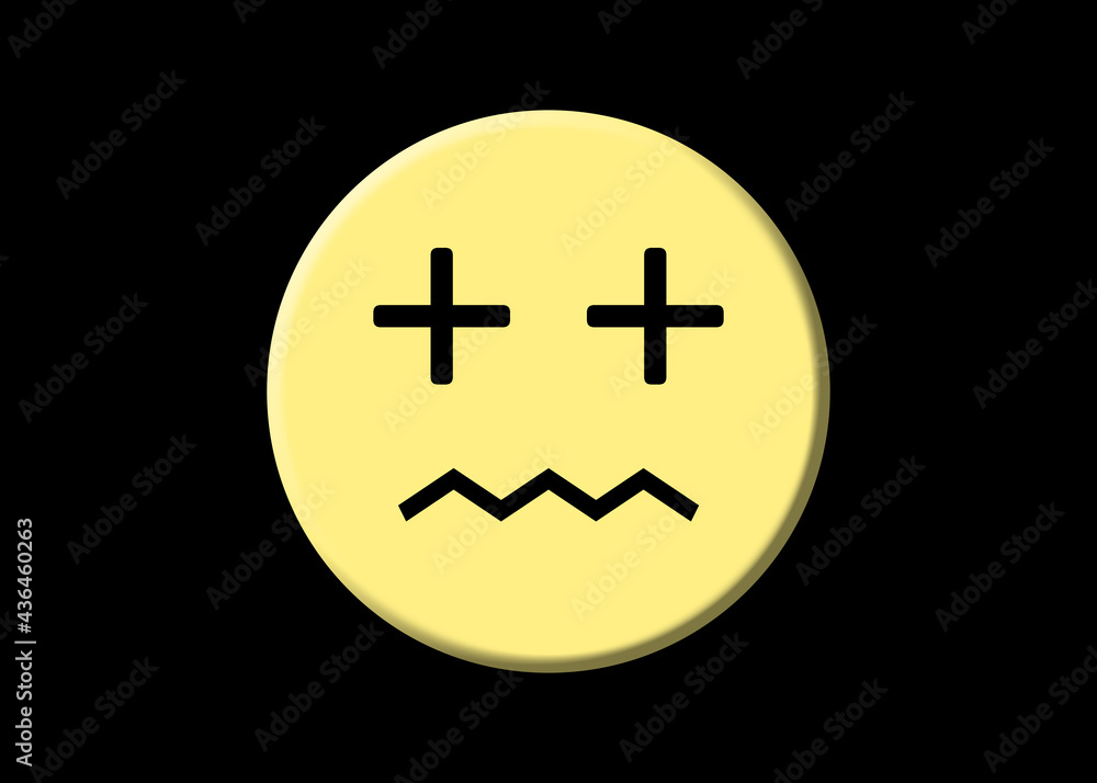 Obraz premium A funny emoji of a dead face (two crosses as the eyes, a zig-zag line as the mouth). 