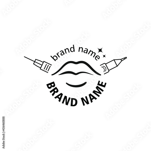 Vector logotype with lips for beauty care and cosmetology.