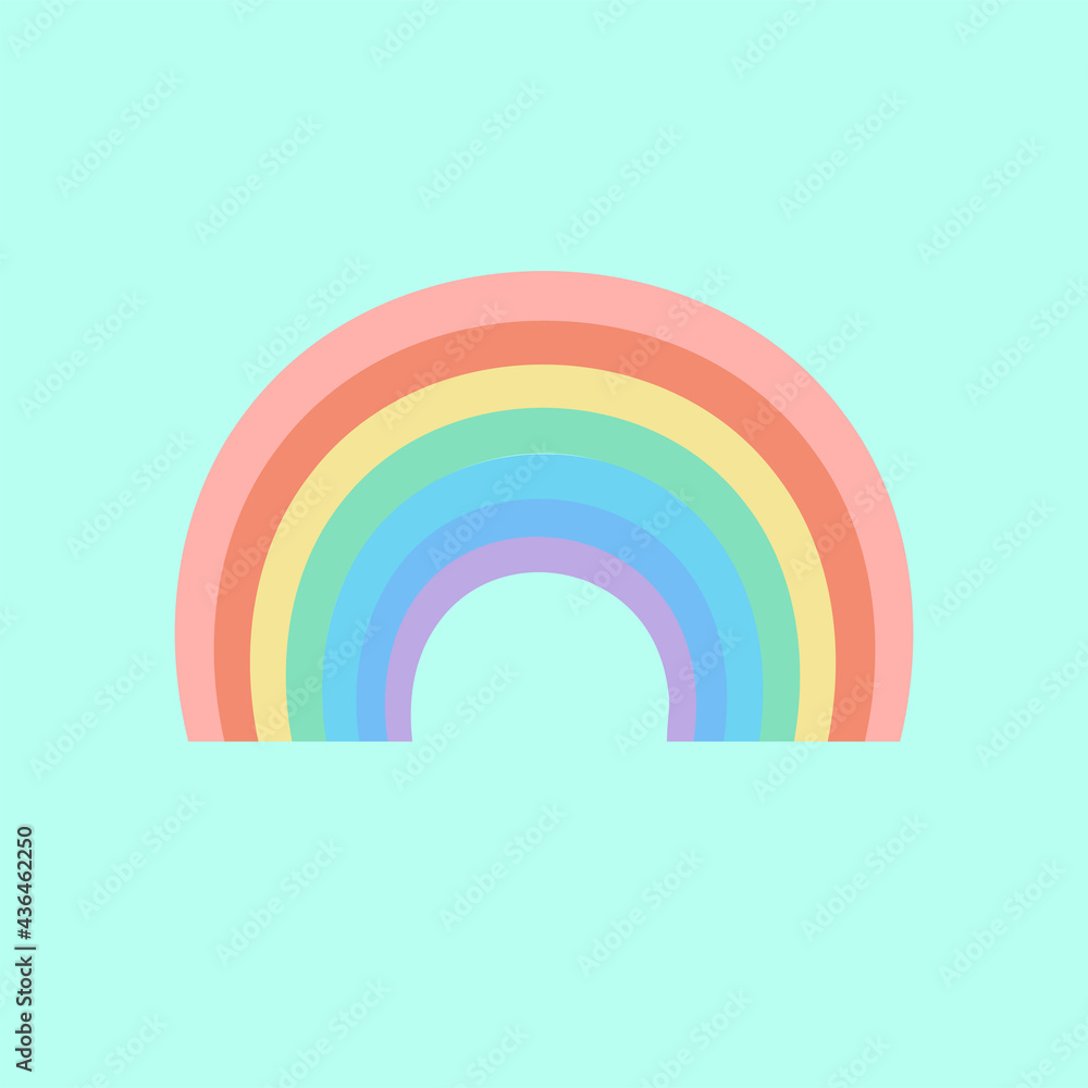 Pastel rainbow on an isolated turquoise background. Vector illustration for fabrics, textures, wallpapers, posters, stickers, postcards. Childish fun print. Pastel rainbow on an isolated turquoise background. Vector illustration for fabrics, textures, wallpapers, posters, stickers, postcards. Childish fun print.