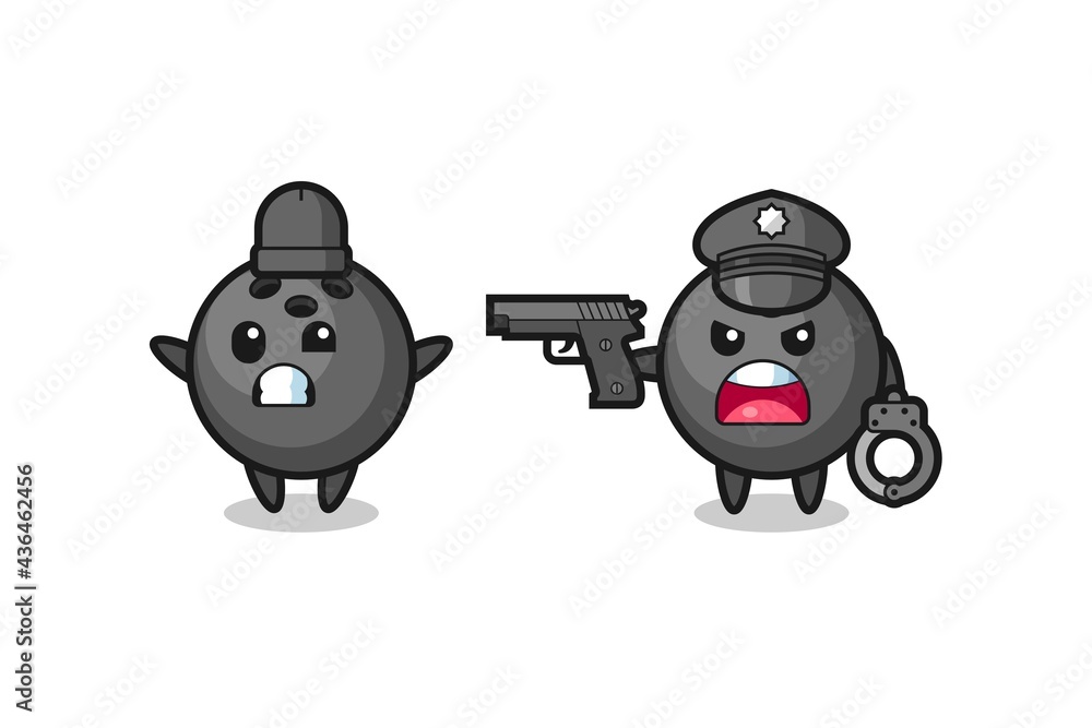 illustration of bowling ball robber with hands up pose caught by police illustration of bowling ball robber with hands up pose caught by police