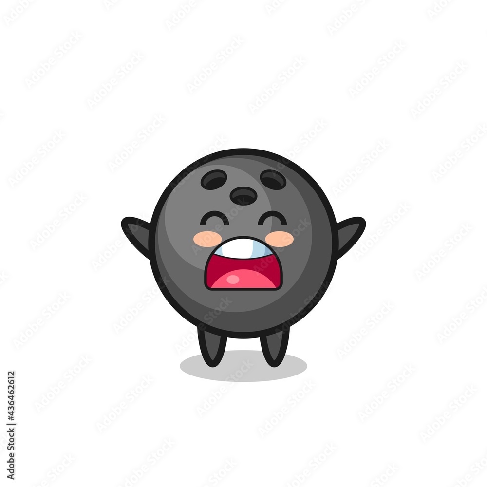 cute bowling ball mascot with a yawn expression