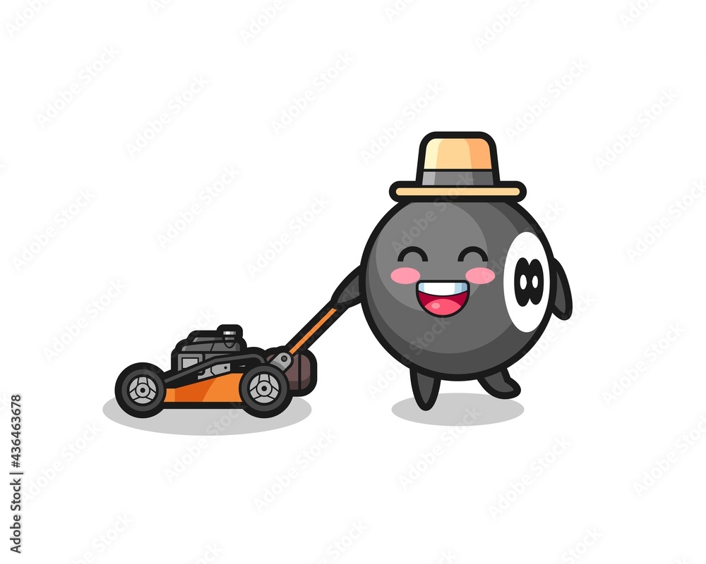 illustration of the 8 ball billiard character using lawn mower illustration of the 8 ball billiard character using lawn mower