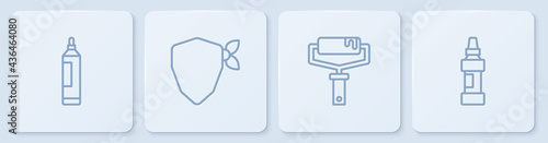 Set line Marker pen, Paint roller brush, Vandal and . White square button. Vector