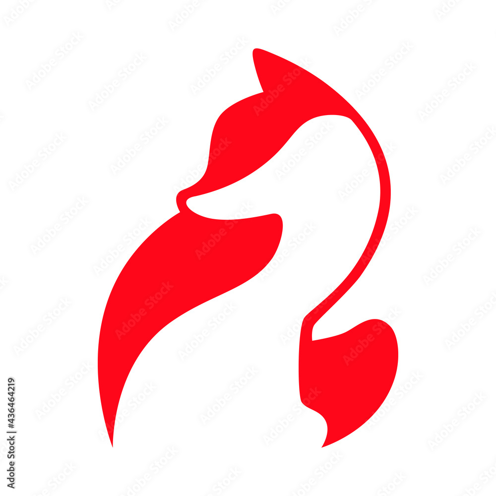 Sitting red fox side view symbol on white backdrop. Design element Sitting red fox side view symbol on white backdrop. Design element
