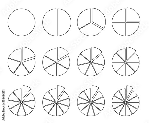 Circle outline chart. Fraction pie divided into slices. Round infographic segments