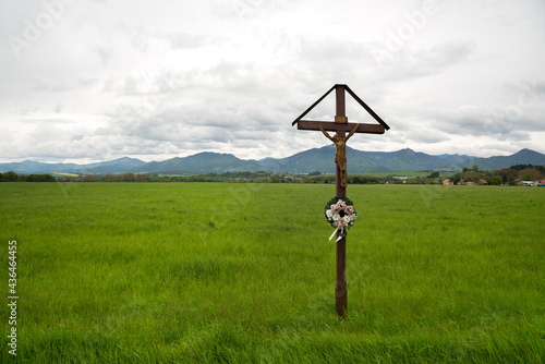 Crucifixion of Jesus in the green field