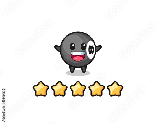 the illustration of customer best rating, 8 ball billiard cute character with 5 stars © heriyusuf