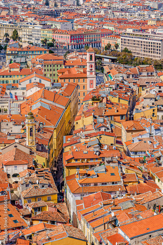 Aerial view of Nice old town, holiday resort town on the french Mediterranean riviera in Nice, Cote d'Azur, France