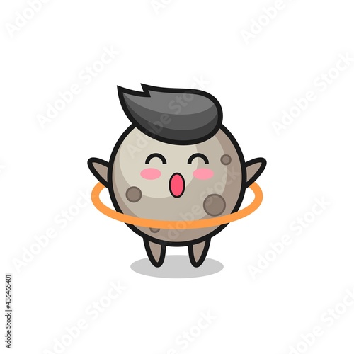 cute moon cartoon is playing hula hoop