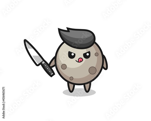 cute moon mascot as a psychopath holding a knife