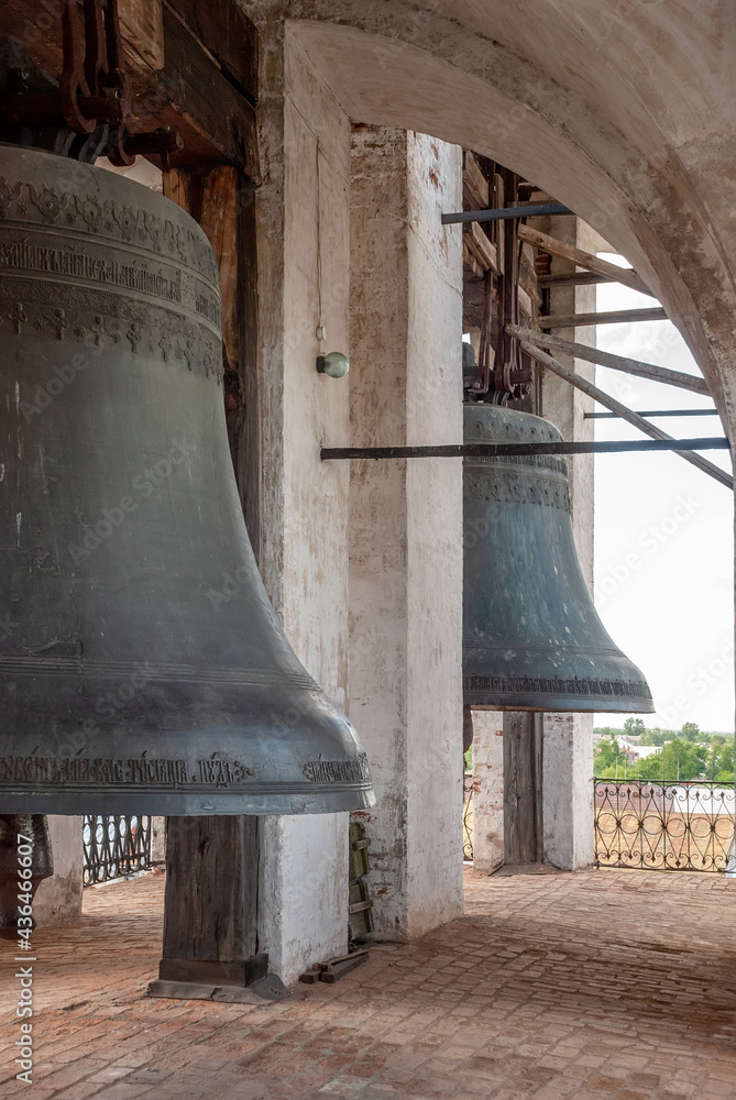 Obraz premium Bells of the belfry of the Assumption Cathedral in the Rostov Kremlin. Yaroslavl reg