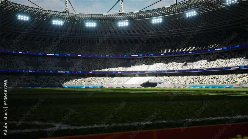 empty soccer stadium sunny day. no people and ready to game. High quality 4k footage empty soccer stadium sunny day. no people and ready to game. High quality 4k footage