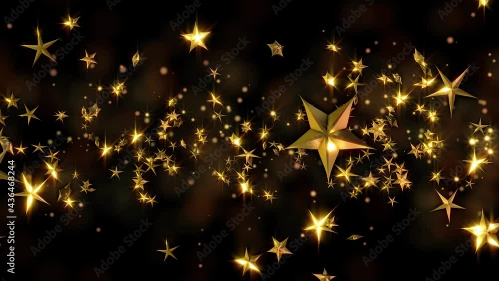 Abstract Christmas New Year or any celebration festive background. 4K 3D animation golden stars slowly moving rotating and falling. Abstract Christmas New Year or any celebration festive background. 4K 3D animation golden stars slowly moving rotating and falling.