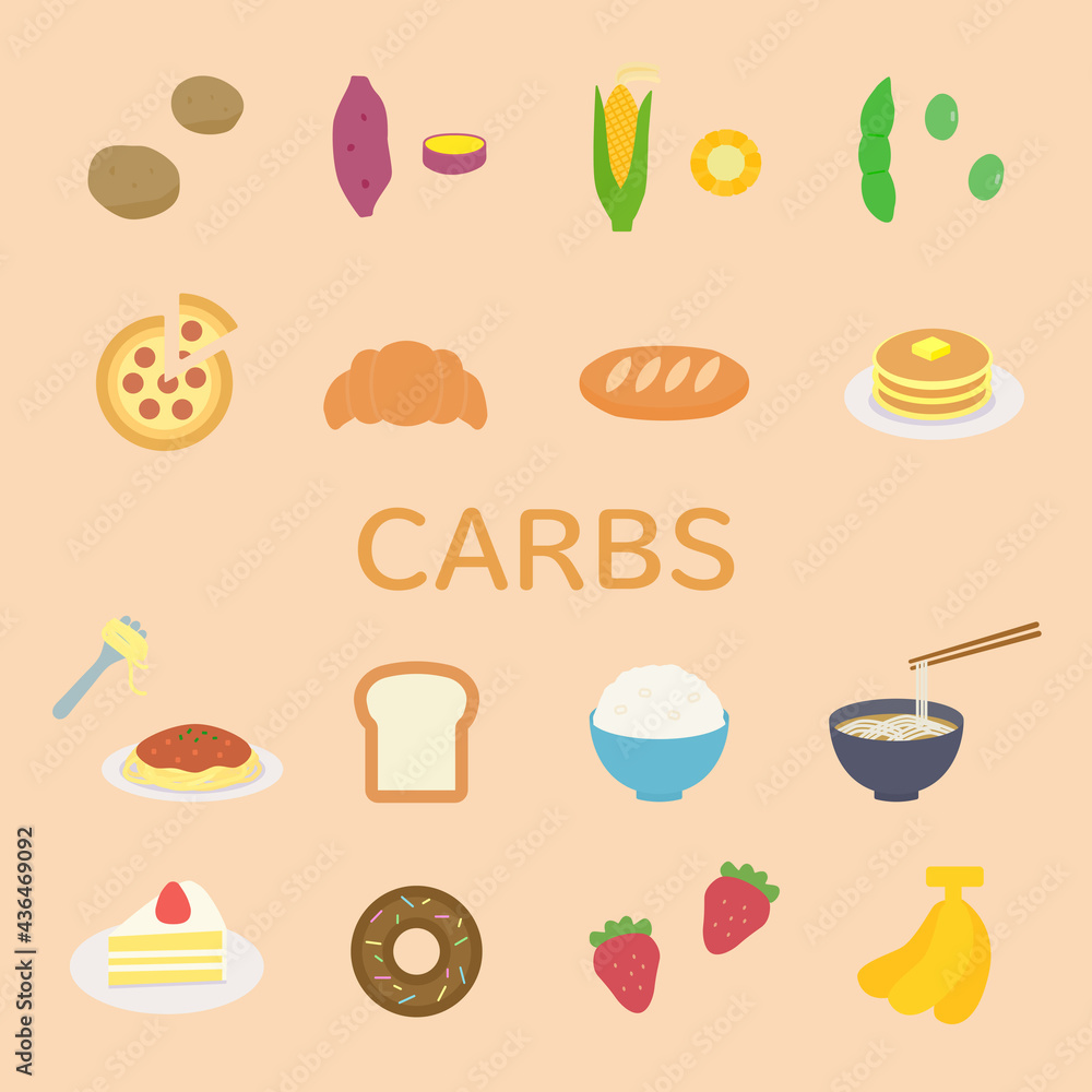 シンプルでかわいい炭水化物のイラストセット フラットデザイン Stock Vector Adobe Stock