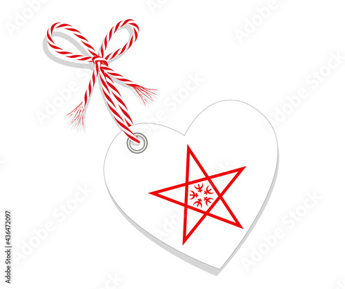 Fahne als Herz  „I Love “ mit Kordel-Schleife,
Vektor Illustration isoliert auf weißem Hintergrund
