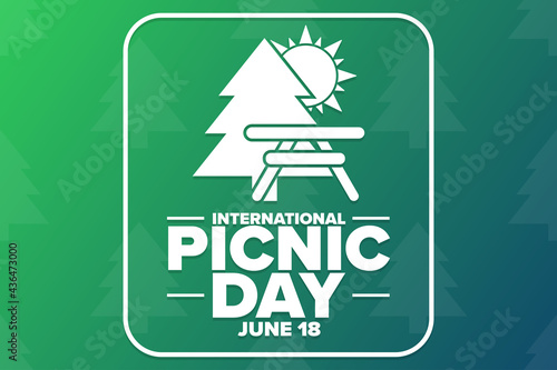 International Picnic Day. June 18. Holiday concept. Template for background, banner, card, poster with text inscription. Vector EPS10 illustration.