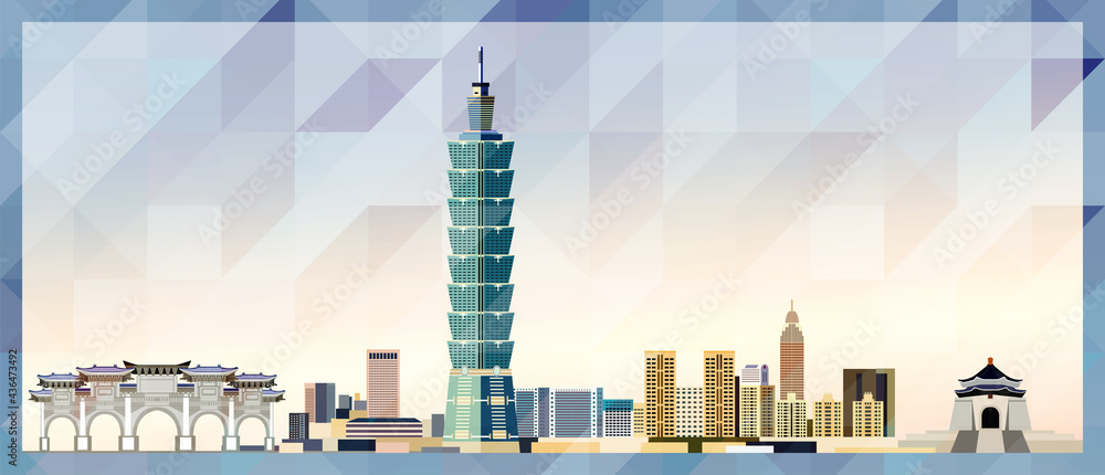 Obraz premium Taipei skyline vector colorful poster on beautiful triangular texture background