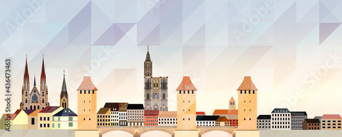 Strasbourg skyline vector colorful poster on beautiful triangular texture background