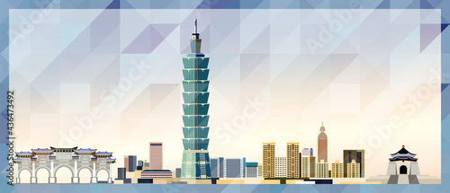 Taipei skyline vector colorful poster on beautiful triangular texture background