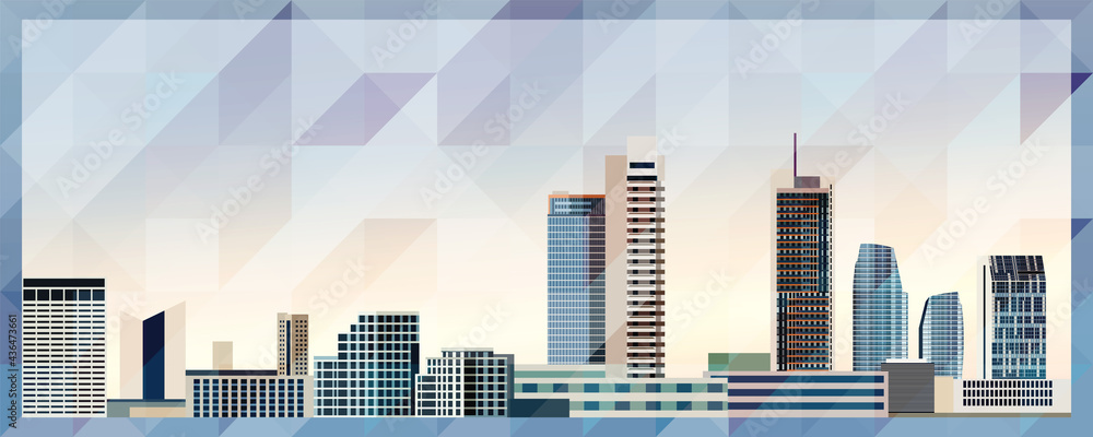 Vilnius skyline vector colorful poster on beautiful triangular texture background