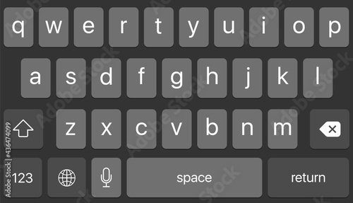 Dark Keyboard for Smartphone. Isolated Keypad With English Qwerty Alphabet . Vector illustration
