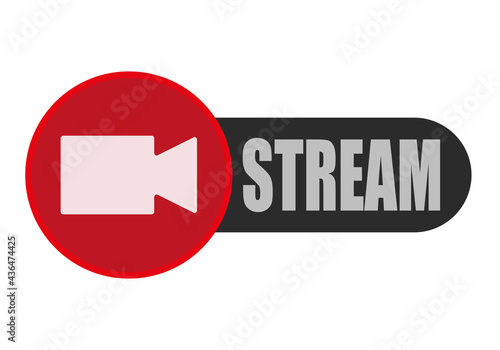 Icono de cámara roja de directo y stream.