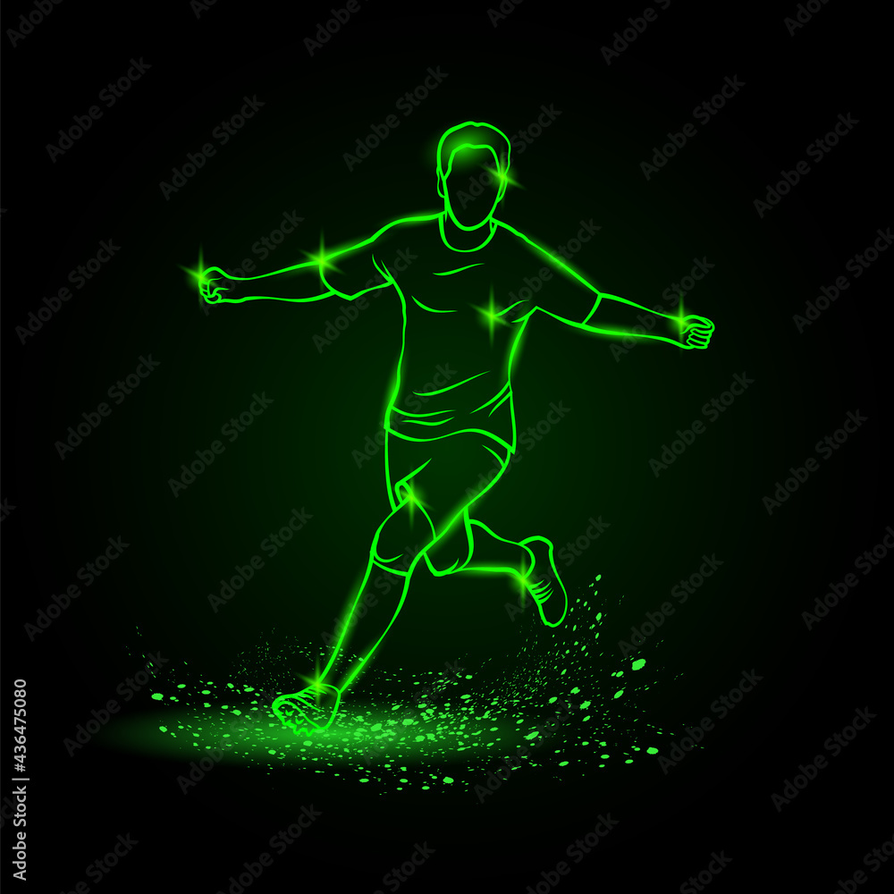 Goalscorer celebrating a goal. Football player winning soccer tournament and running with arms outstretched. Goalscorer celebrating a goal. Football player winning soccer tournament and running with arms outstretched.
