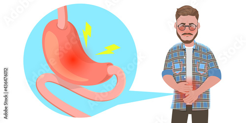 3D Vector Conceptual Illustration of Indigestion and Stomach Pain, Digestive Tract Problems