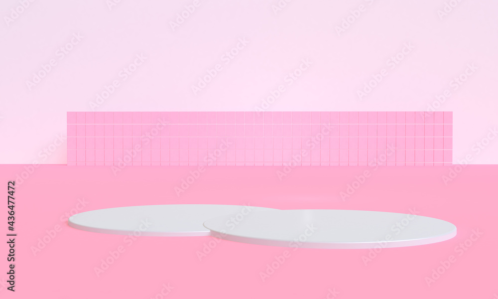 Minimal white geometry Abstract shape mock up with podium for product display on pink background, 3D Render Minimal white geometry Abstract shape mock up with podium for product display on pink background, 3D Render
