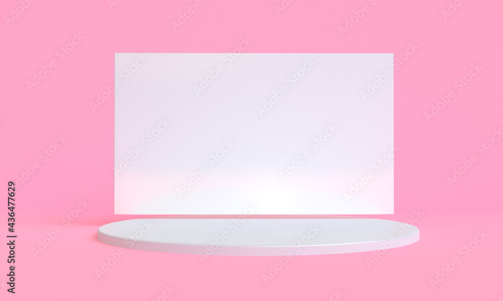 Minimal white geometry Abstract shape mock up with podium for product display on pink background, 3D Render Minimal white geometry Abstract shape mock up with podium for product display on pink background, 3D Render