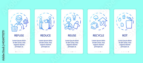 Zero waste app page screen with concepts. Refuse, reduce, reuse, recycle, rot ideas