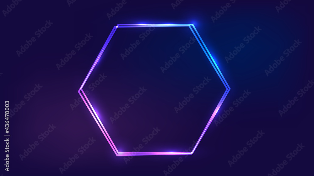 Neon double hexagon frame with shining effects Neon double hexagon frame with shining effects