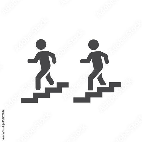 Man going down stairs vector icon. Staircase simple symbol.