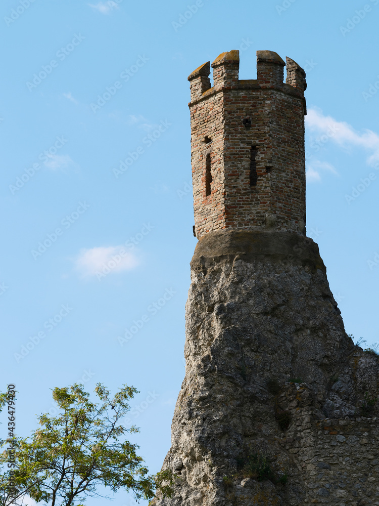 Devin castle ruins tower detail in Bratislava, Slovakia